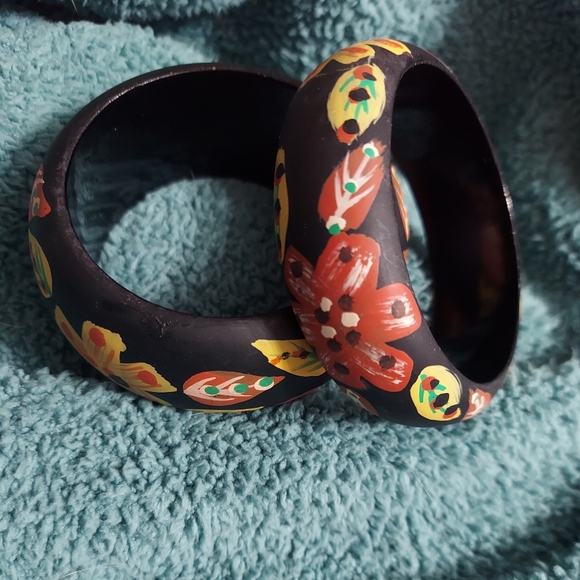 Antika Boho Style Hand Painted/Wood (Floral Festival) Set of 2… - Picture 1 of 6